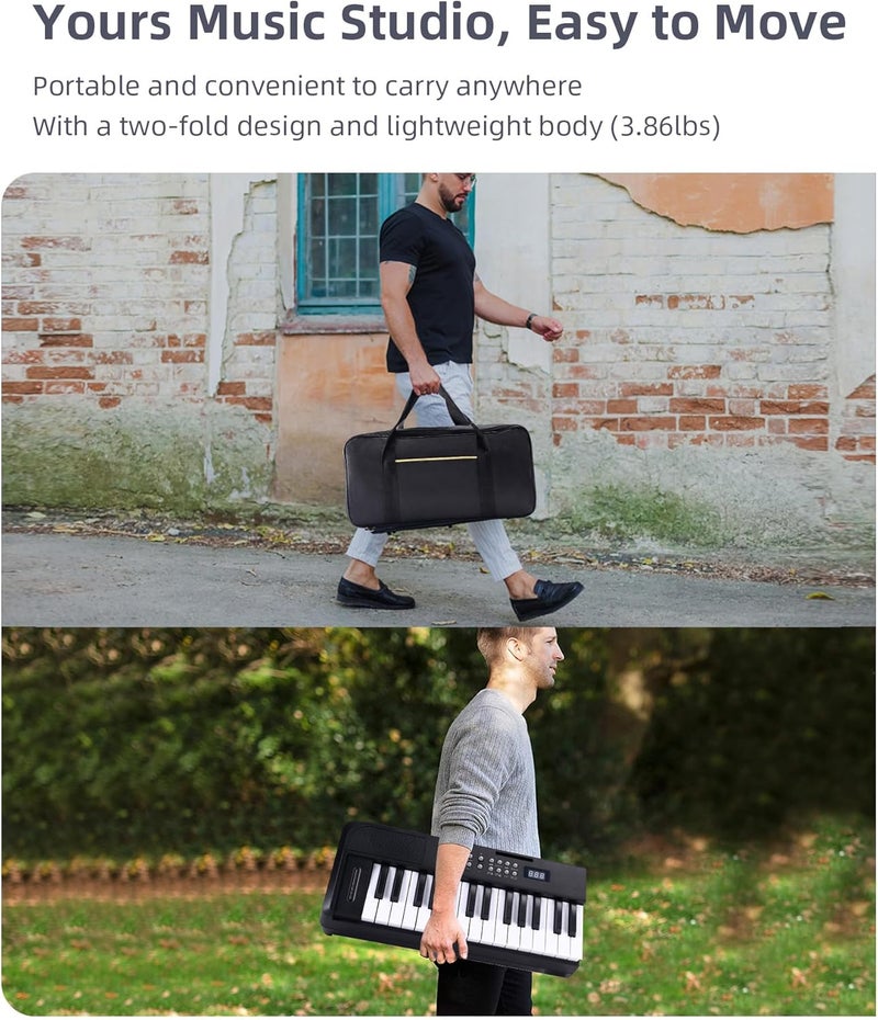 ADM 61 Key Folding Electric Piano Keyboard, Foldable Electronic Keyboard, Wireless 128 Tones, 128 Rhythms Includes Pedal, Gig Bag, Headphones for Beginners, Students, Teenagers, Adults, Black - Image 4